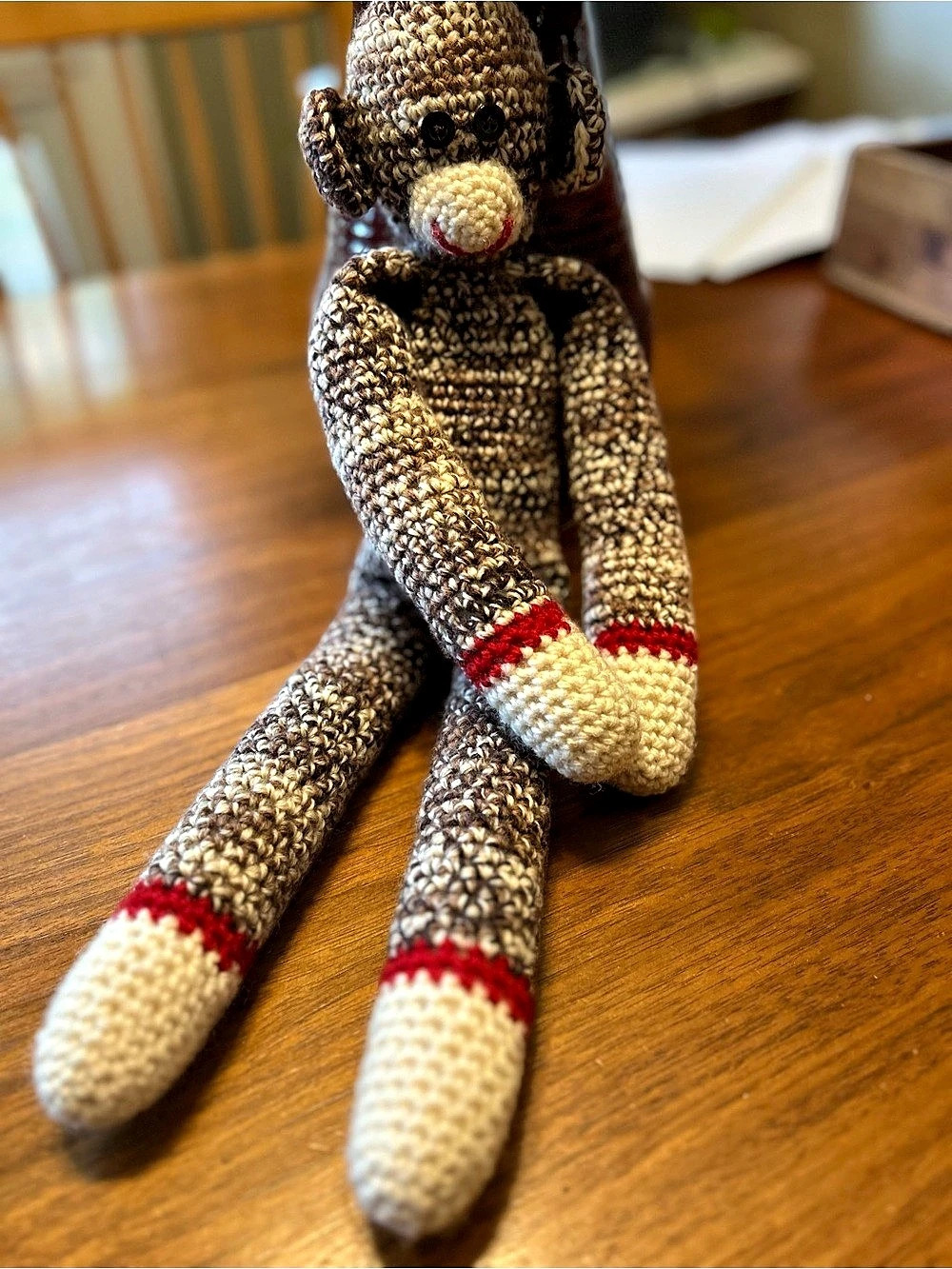 Crochet Sock Monkey Plush Toy, Brown & White, Handmade, One of a Kind